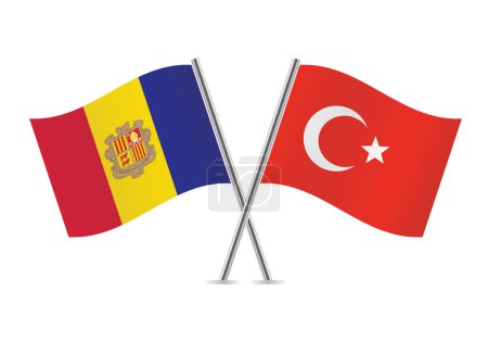 Ilustración de Andorra and Turkey crossed flags. Andorran and Turkish flags, isolated on white background. Vector icon set. Vector illustration. - Imagen libre de derechos