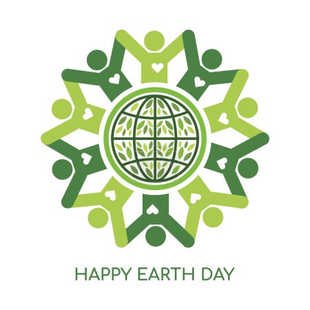Illustration for Happy Earth Day - April 22. People with hearts around the globe. Banner, poster, card. Vector illustration design. - Royalty Free Image