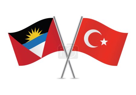 Illustration for Antigua and Barbuda and Turkey flags. Antigua and Barbuda and Turkish flags on white background. Vector illustration. - Royalty Free Image
