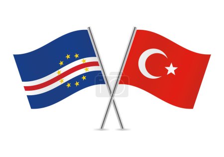 Ilustración de Cabo Verde y Turquía cruzaron banderas. Banderas de Cabo Verde y Turquía sobre fondo blanco. Conjunto de iconos vectoriales. Ilustración vectorial. - Imagen libre de derechos