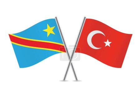 Illustration for The Democratic Republic of the Congo and Turkey crossed flags. DR Congolese and Turkish flags, isolated on white background. Vector icon set. Vector illustration. - Royalty Free Image