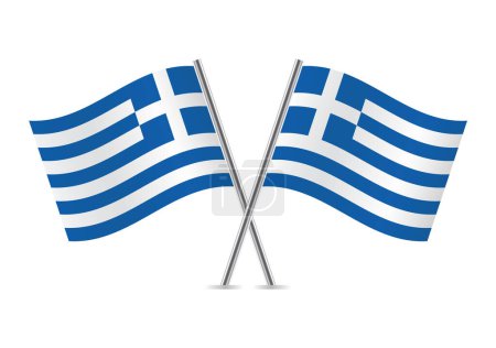 Grecia cruzó banderas. Banderas griegas sobre fondo blanco. Conjunto de iconos vectoriales. Ilustración vectorial.