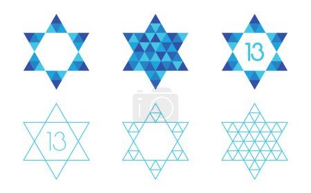 Illustration for Star of David with a triangle mosaic pattern on white background. Vector illustration. Bar Mitzvah abstract icons. - Royalty Free Image