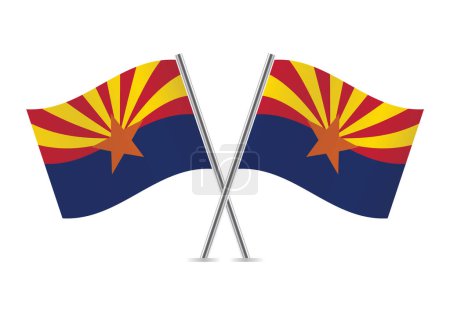 Téléchargez les illustrations : L'état de l'Arizona a croisé les drapeaux. Drapeaux Arizona sur fond blanc. Illustration vectorielle. - en licence libre de droit