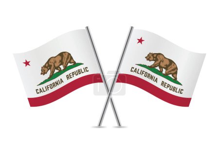 Ilustración de El estado de California cruzó banderas. California (El Estado de Oro) banderas sobre fondo blanco. Conjunto de iconos vectoriales. Ilustración vectorial. - Imagen libre de derechos