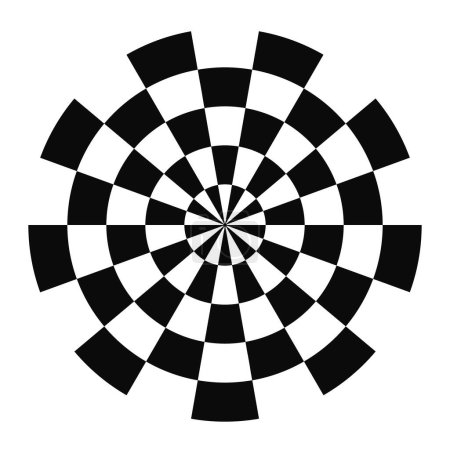 Patrón de diseño en espiral, tablero de ajedrez. Antecedentes abstractos del arte psicodélico. Ilustración vectorial. 