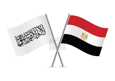 Afghanistan und Ägypten kreuzten Flaggen. Afghanistan in der Macht der Taliban und ägyptische Flaggen auf weißem Hintergrund. Vektorillustration.
