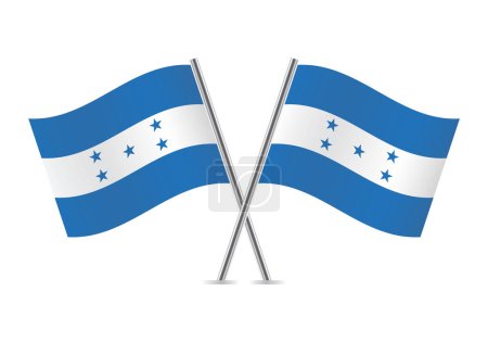 Illustration for Honduras crossed flags. Honduran flags, isolated on a white background. Vector icon set. Vector illustration. - Royalty Free Image