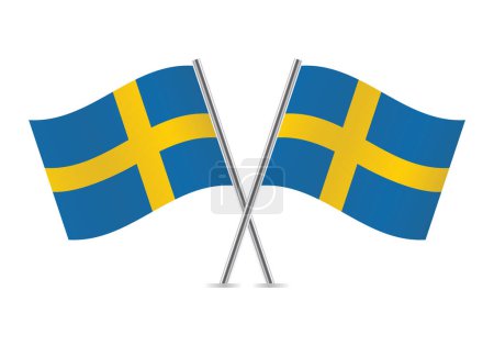 Sweden crossed flags. Swedish flags, isolated on a white background. Vector icon set. Vector illustration.
