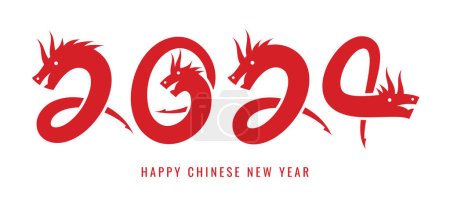 Ilustración de El Año Nuevo Chino 2024 - el Año del Dragón. Feliz Año Nuevo Chino 2024. Fondo de Año Nuevo Lunar, estandarte. Números en forma de dragón. - Imagen libre de derechos