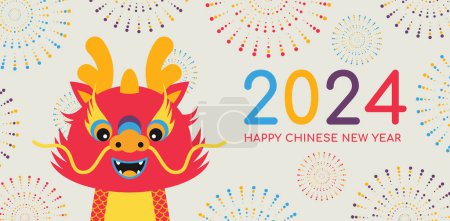 Ilustración de El Año Nuevo Chino 2024 - el Año del Dragón. Feliz Año Nuevo Chino 2024. Fondo de Año Nuevo Lunar, bandera. - Imagen libre de derechos