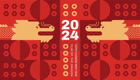 Ilustración de Chinese New Year 2024, Year of the Dragon. Lunar New Year background, banner,  poster, card. - Imagen libre de derechos