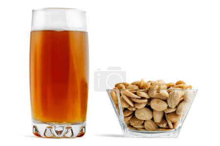 Photo for Beer and almonds on white background. - Royalty Free Image
