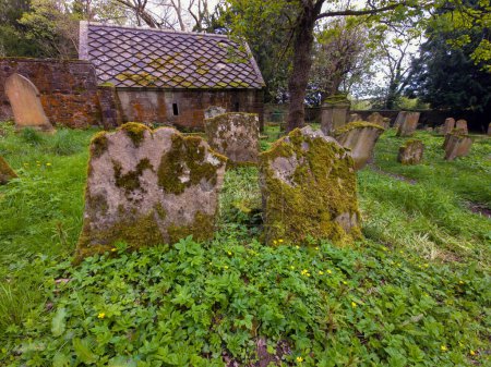 Photo for Old Graveyard with a Mausoleum that houses the graves of the Hamilton family. Barons Haugh Nature Reserve,RSPB Scotland Baron's Haugh nature reserve, Motherwell, North Lanarkshire, Scotland.UK. Is a real gem for wildlife - Royalty Free Image