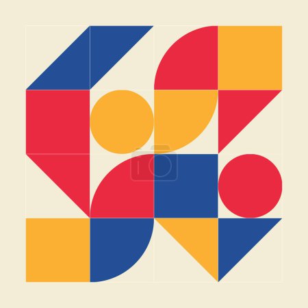 Ilustración de Patrón minimalista en estilo Bauhaus. Formas y colores geométricos simples. Plantilla de vector abstracto. Concepto de diseño de cubierta. - Imagen libre de derechos