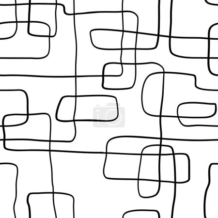 Doodle seamless pattern. Black and white abstract hand-drawn ornament. Vector template for design and 3D graphics.