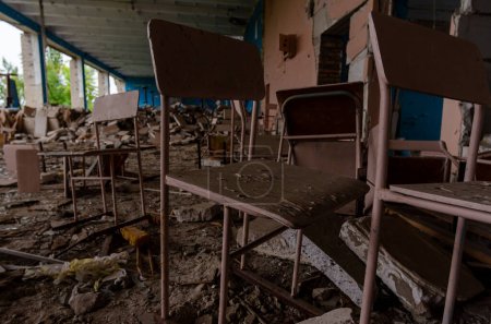 Photo for Inside a destroyed school in war Ukraine - Royalty Free Image