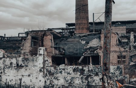 destroyed buildings of the workshop of the Azovstal plant in Mariupol war in Ukraine with Russia
