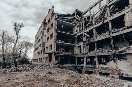 Photo for Destroyed school building war in Ukraine - Royalty Free Image