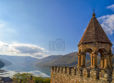 Ananuri fortress on the banks of the Zhinvali reservoir in Georgia at sunny day