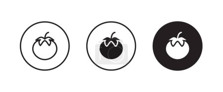 Téléchargez les illustrations : Tomato icon. Juicy vegetable with leaf tomato symbol logo illustration, editable stroke, flat design style isolated on white - en licence libre de droit