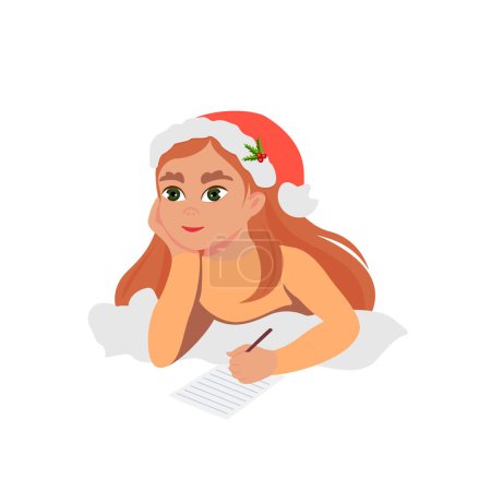 Photo for Little girl writing a Christmas wish list letter for Santa Claus. Vector cartoon illustration - Royalty Free Image