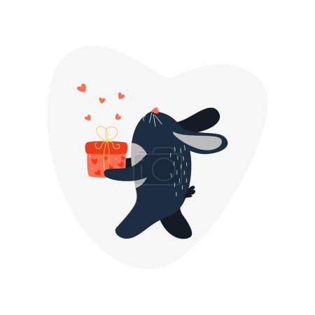 Photo for Cute black bunny character with gift box. Valentine`s Day. Cartoon vector illustration - Royalty Free Image