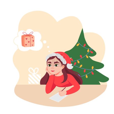 Photo for Little girl writing a Christmas wish list letter for Santa Claus. Vector cartoon illustration - Royalty Free Image