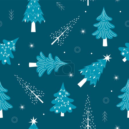 Photo for Christmas vector seamless pattern with winter trees and spruces. Design for wrapping paper, sites, banners. - Royalty Free Image