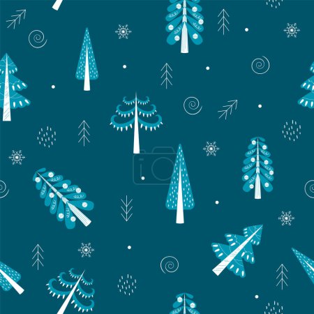 Photo for Christmas vector seamless pattern with winter trees and spruces. Design for wrapping paper, sites, banners. - Royalty Free Image