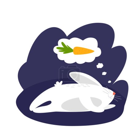 Photo for White rabbit lies down and dreams about carrot. Flat vector illustration - Royalty Free Image