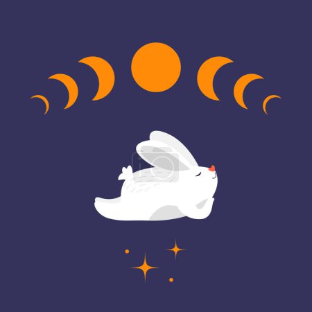 Photo for Lying white rabbit. Moon phases, stars, magic. Year of the Rabbit. Vector illustration - Royalty Free Image