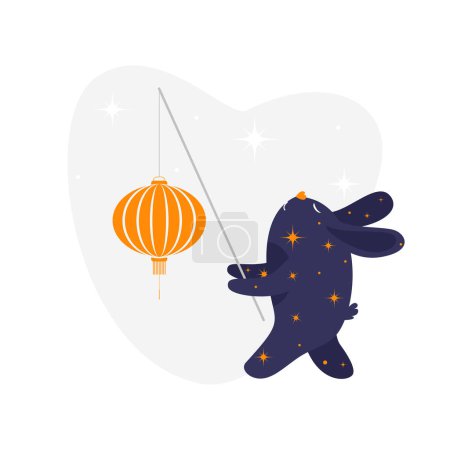 Photo for Cute rabbit with chinese lantern on white background. Flat vector illustration - Royalty Free Image