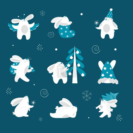 Photo for Vector set of drawing white rabbit. New Year 2023. Chinese symbol. Collection of bunny character - Royalty Free Image