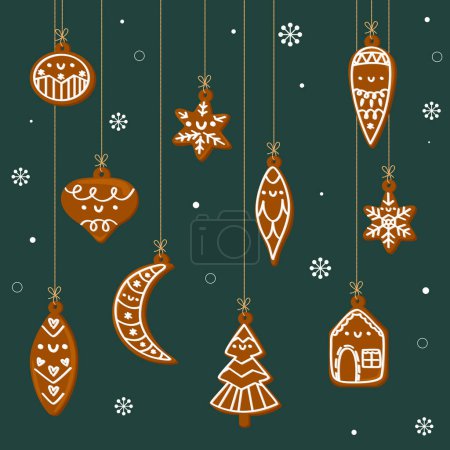 Photo for Cute hanging gingerbread cookies. Vector illustration in flat cartoon style - Royalty Free Image