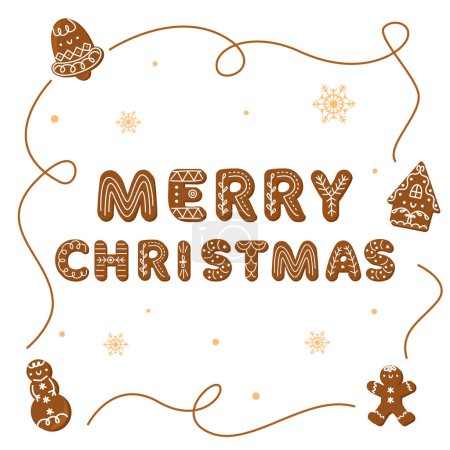 Photo for Merry Christmas text made of gingerbread cookies. Cartoon hand drawn vector isolated on white background.Merry Christmas text made of gingerbread cookies. Cartoon hand drawn vector isolated on white background. - Royalty Free Image
