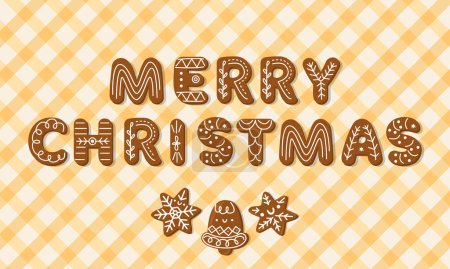 Photo for Merry Christmas text made of gingerbread cookies on fabric background. - Royalty Free Image