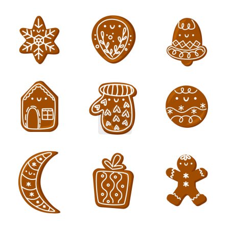 Photo for Various tasty gingerbread cookies. Different shapes of sweets. Vector illustration - Royalty Free Image