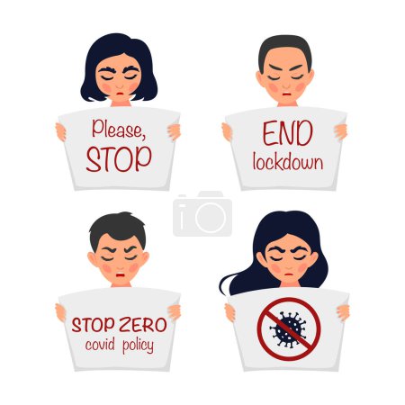 Photo for Different children holding banner. China protests. Vector illustration - Royalty Free Image