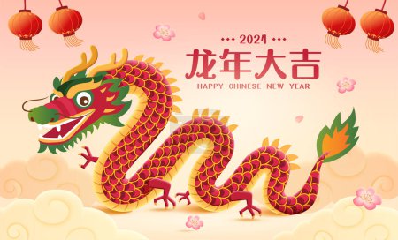 Ilustración de Año Nuevo Chino 2024, Año del Dragón, Diseño de Año Nuevo Lunar. Traducción: Año auspicioso del dragón. - Imagen libre de derechos