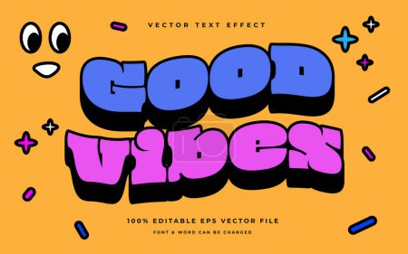 Illustration for Good vibes cartoon editable text effect - Royalty Free Image