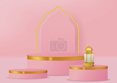 Téléchargez les illustrations : Affichage islamique décor podium fond avec ornement islamique. Illustration 3D vectorielle - en licence libre de droit