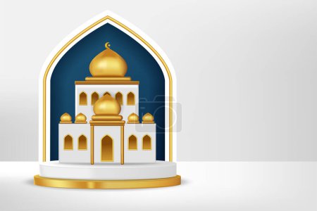 Téléchargez les illustrations : Realistic 3d Islamic celebration with islamic ornament and product podium. Vector 3D Illustration - en licence libre de droit