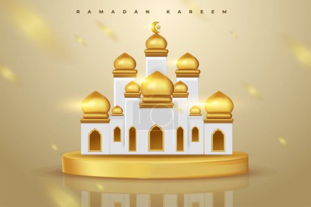 Téléchargez les illustrations : Realistic 3d Islamic celebration with islamic ornament and product podium. Vector 3D Illustration - en licence libre de droit