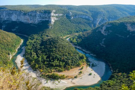 Photo for Gorge Ardeche River, Saint Remeze. A famous tourist destination in southern France. View from the observation deck. - Royalty Free Image