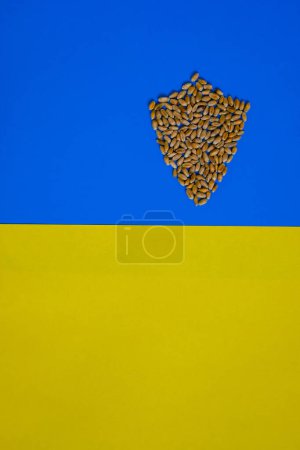 Téléchargez les photos : Du blé. Le symbole du bouclier. Le drapeau ukrainien. Sécurité nationale et sûreté. Un marché céréalier. Litige grain. - en image libre de droit