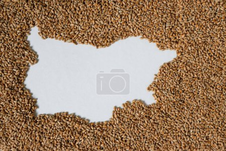 Mapa de Bulgaria lleno de grano de trigo. Copiar espacio.