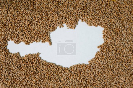Map of Austria filled with wheat grain. Copy space.