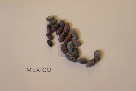 Karte von Mexiko gefüllt mit Kakaobohnen.