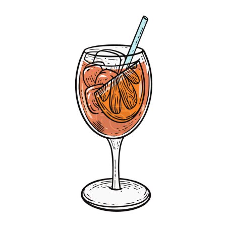 Téléchargez les illustrations : Dessiné à la main orange cocktail dessin animé style vectoriel illustration d'art isolé sur fond blanc. - en licence libre de droit
